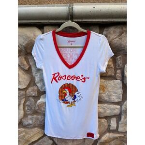 Roscoe's Chicken & Waffles T-shirt Women's Size Medium V-neck Short Sleeve NWOT